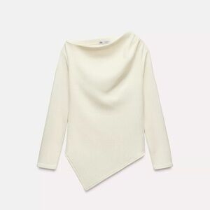 Zara Off-Shoulder Asymmetric Cream Sweater